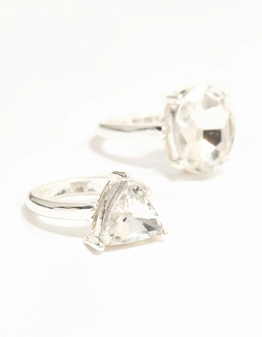 Silver & Mixed Shape Diamante Rings 3-Pack - Image 2