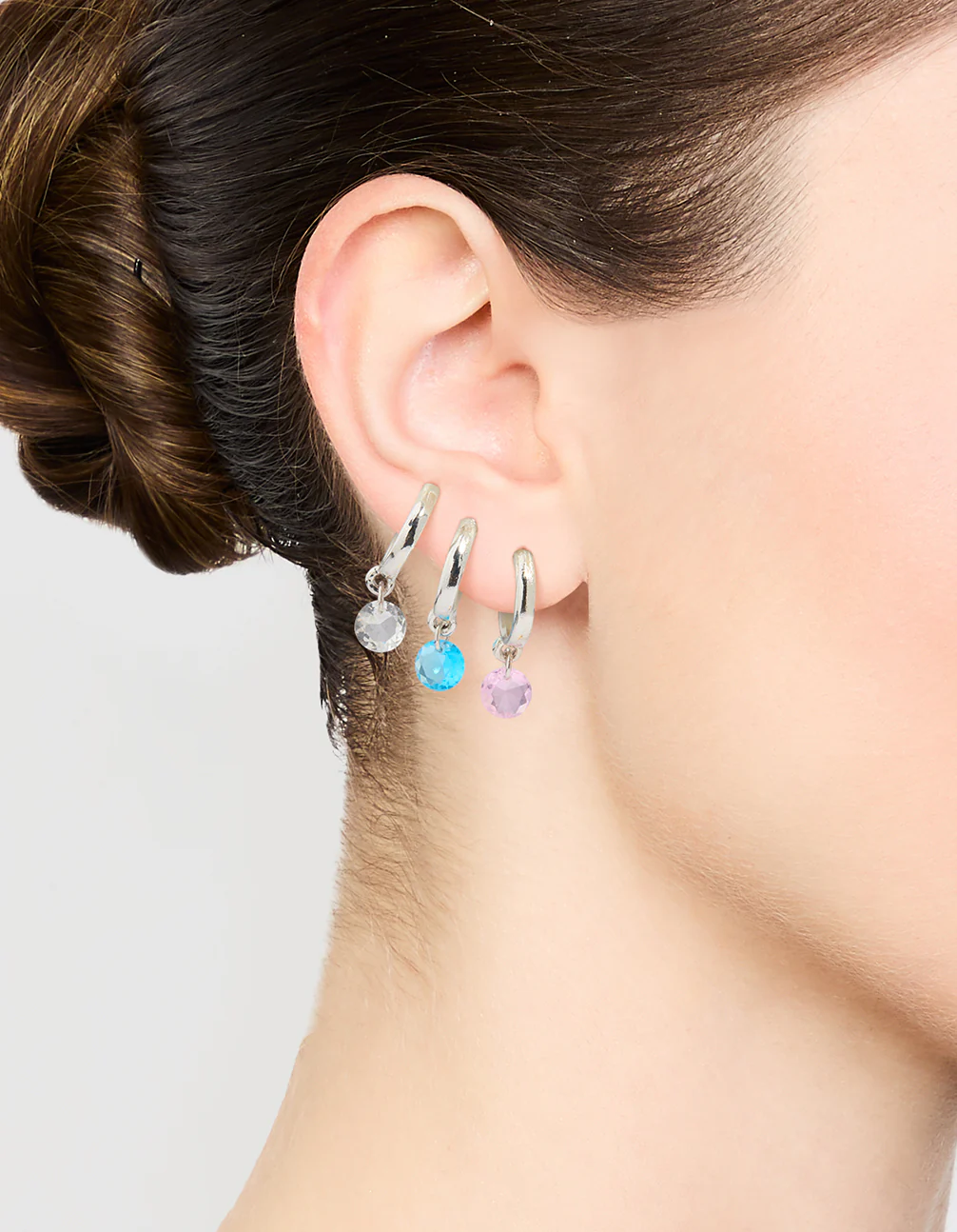 Silver Mixed Stone Huggie Hoop Earrings 3-Pack - Image 2