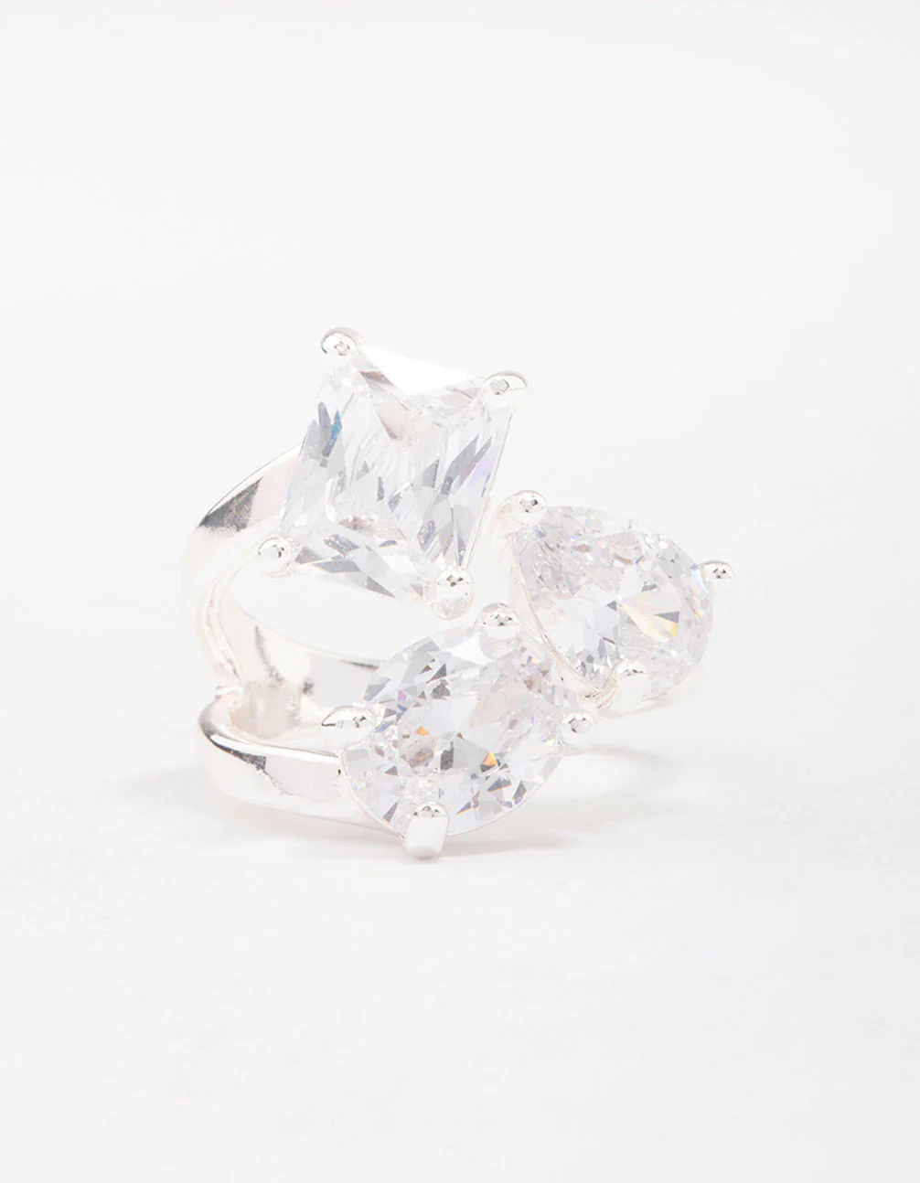 Silver Mixed Stone Trio Cubic Zirconia Ring - Image 3