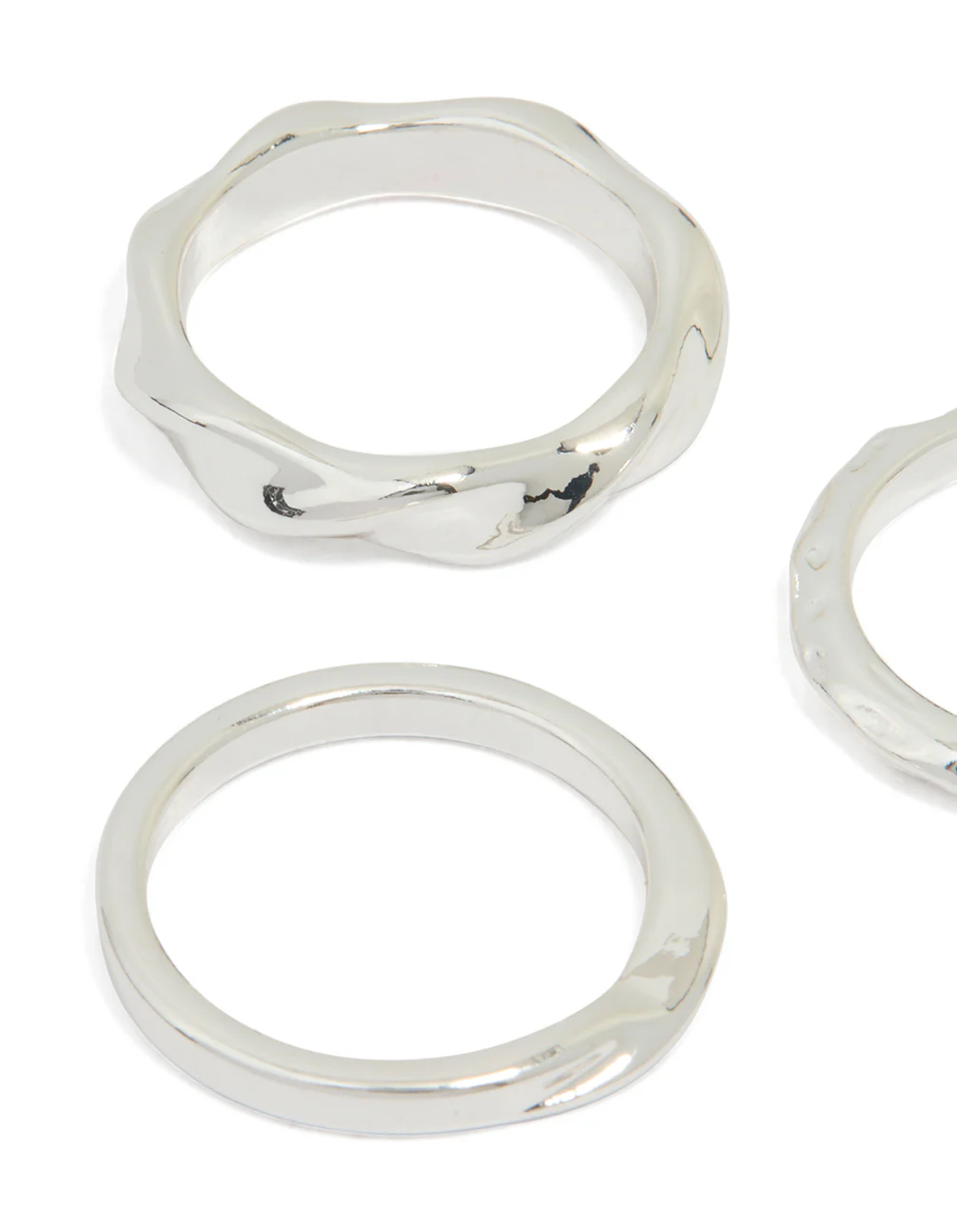 Silver Mixed Textured Rings 3-Pack - Image 2