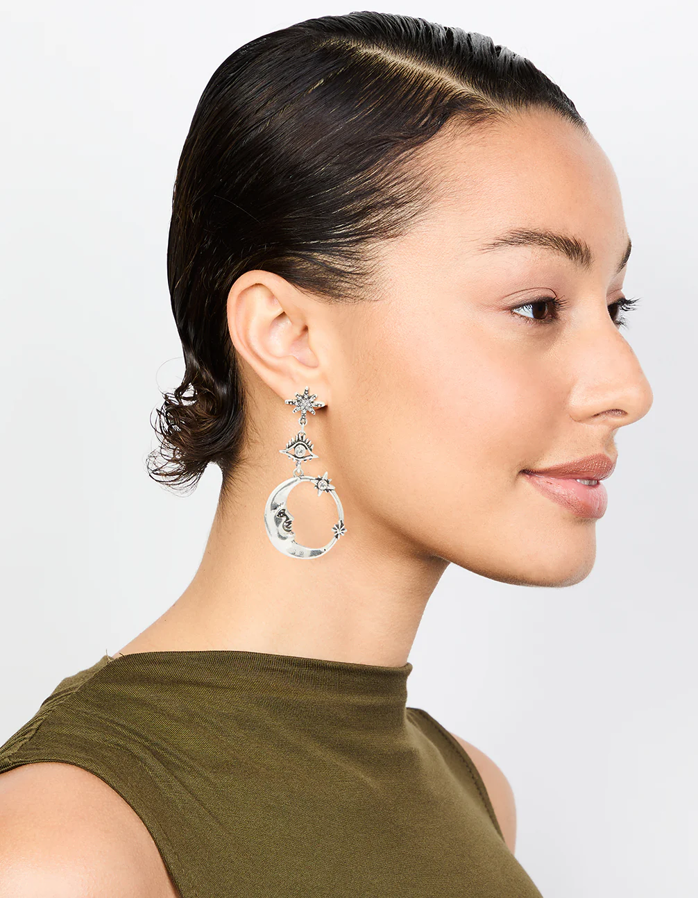 Silver Moon Celestial Drop Earrings - Image 3