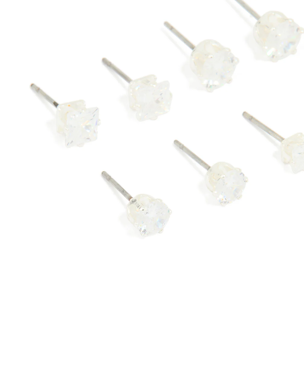Silver Multi-Shape Cubic Zirconia Stud Earrings 6-Pack - Image 2