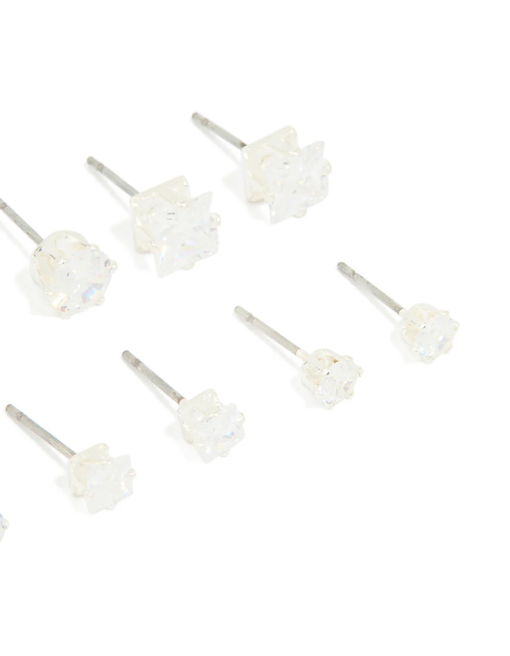 Silver Multi-Shape Cubic Zirconia Stud Earrings 6-Pack - Image 3