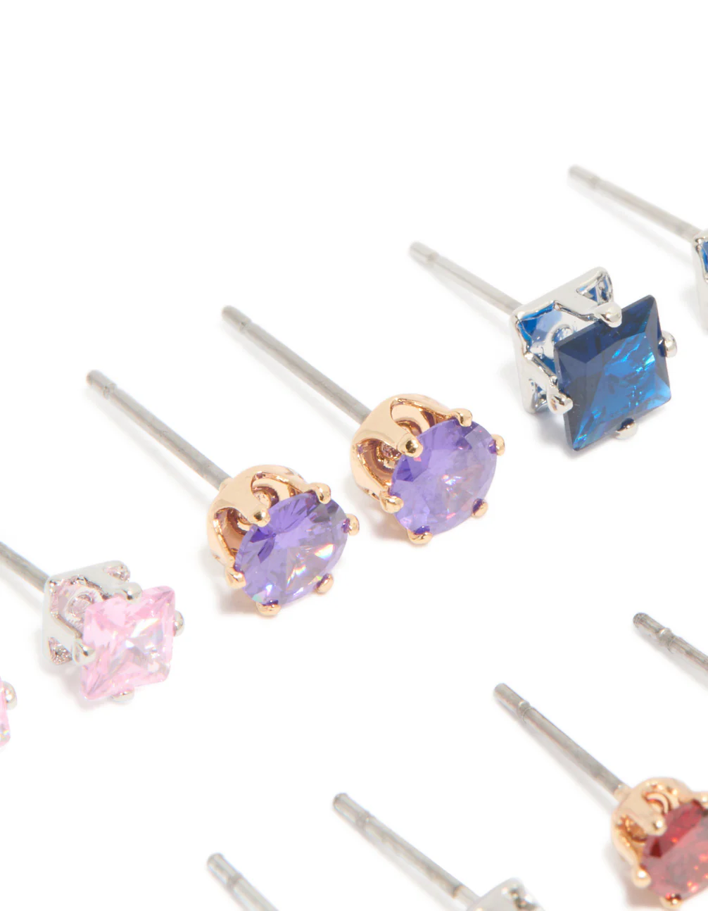 Silver Multicoloured Cubic Zirconia Classic Stud Earrings 6-Pack - Image 2
