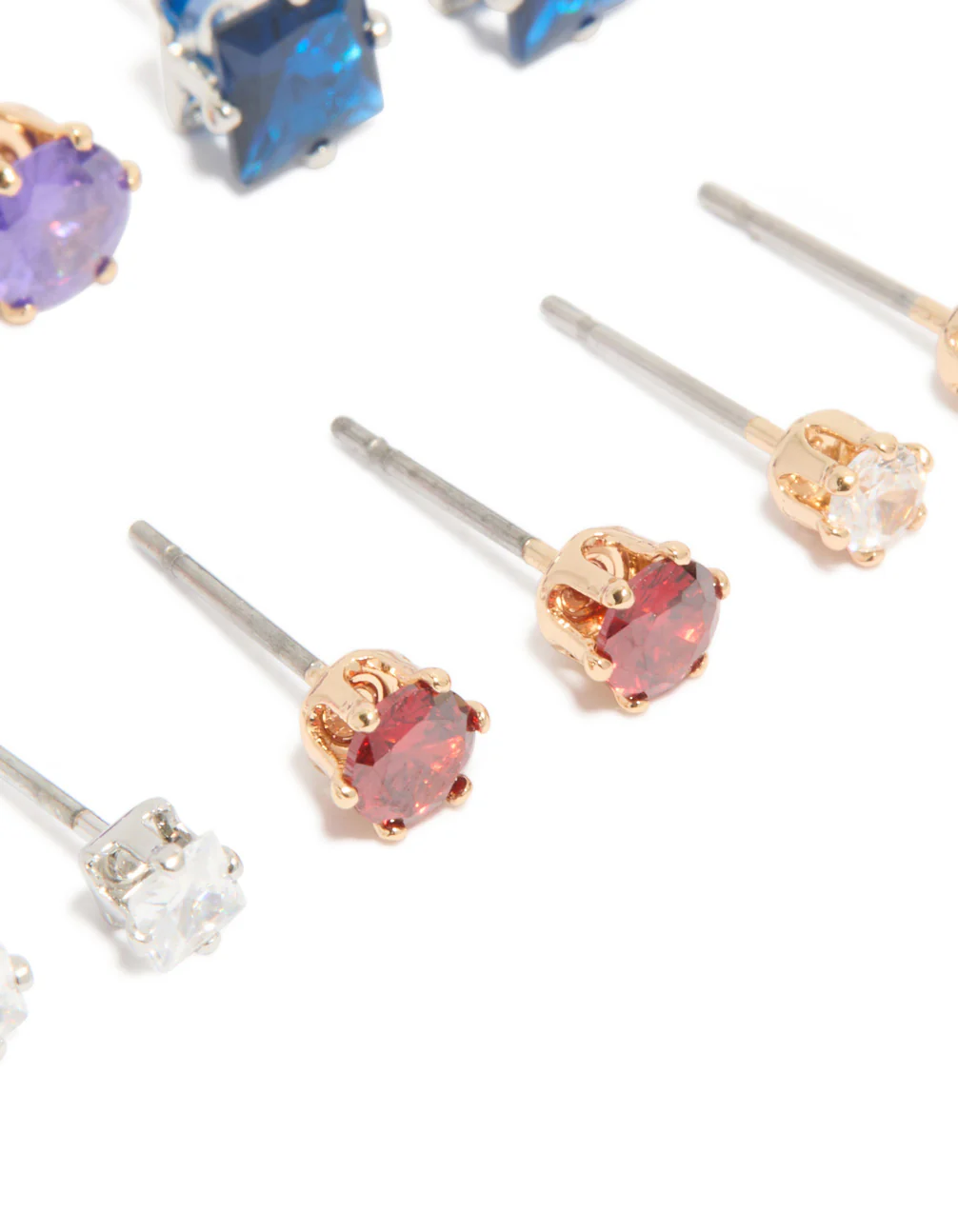 Silver Multicoloured Cubic Zirconia Classic Stud Earrings 6-Pack - Image 3
