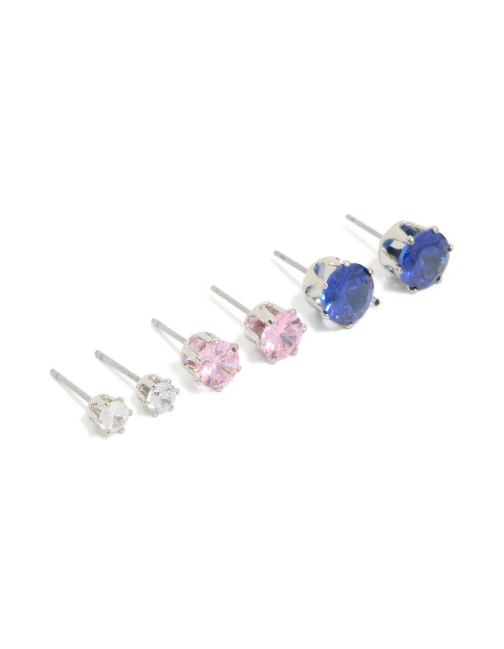 Silver Multicoloured Cubic Zirconia Stud Earrings 3 Pack - Image 2