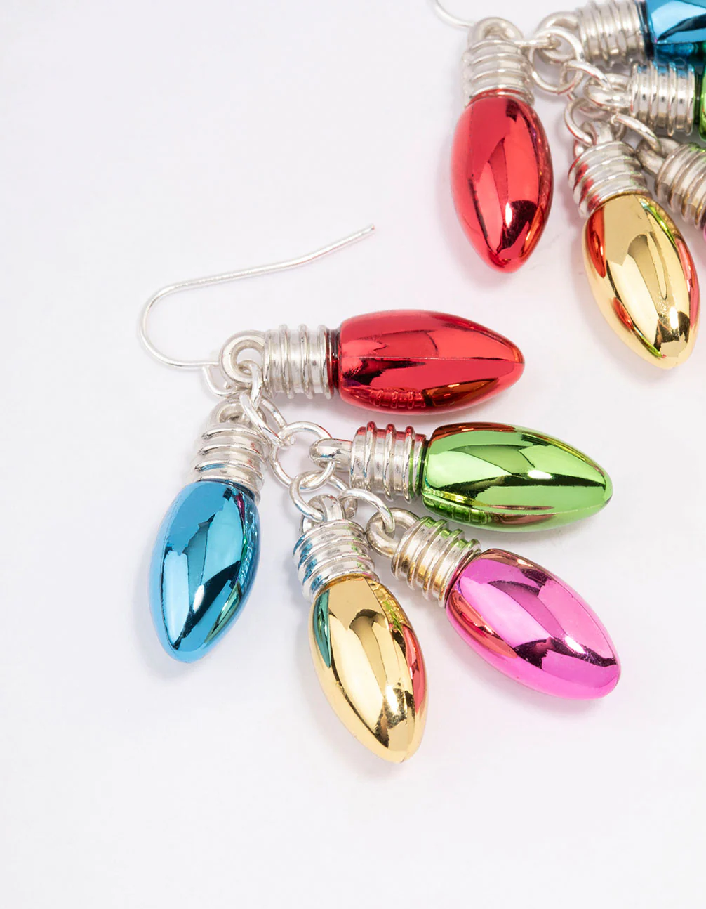 Silver Multicoloured Lights Cluster Drop Earrings - Image 2