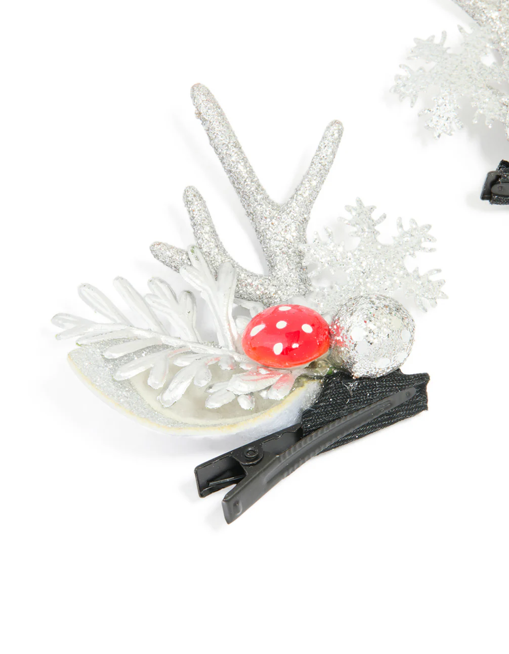 Silver Mushroom & Reindeer Hair Clips 2-Pack - Image 2