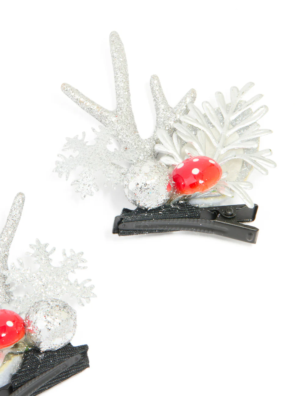 Silver Mushroom & Reindeer Hair Clips 2-Pack - Image 3