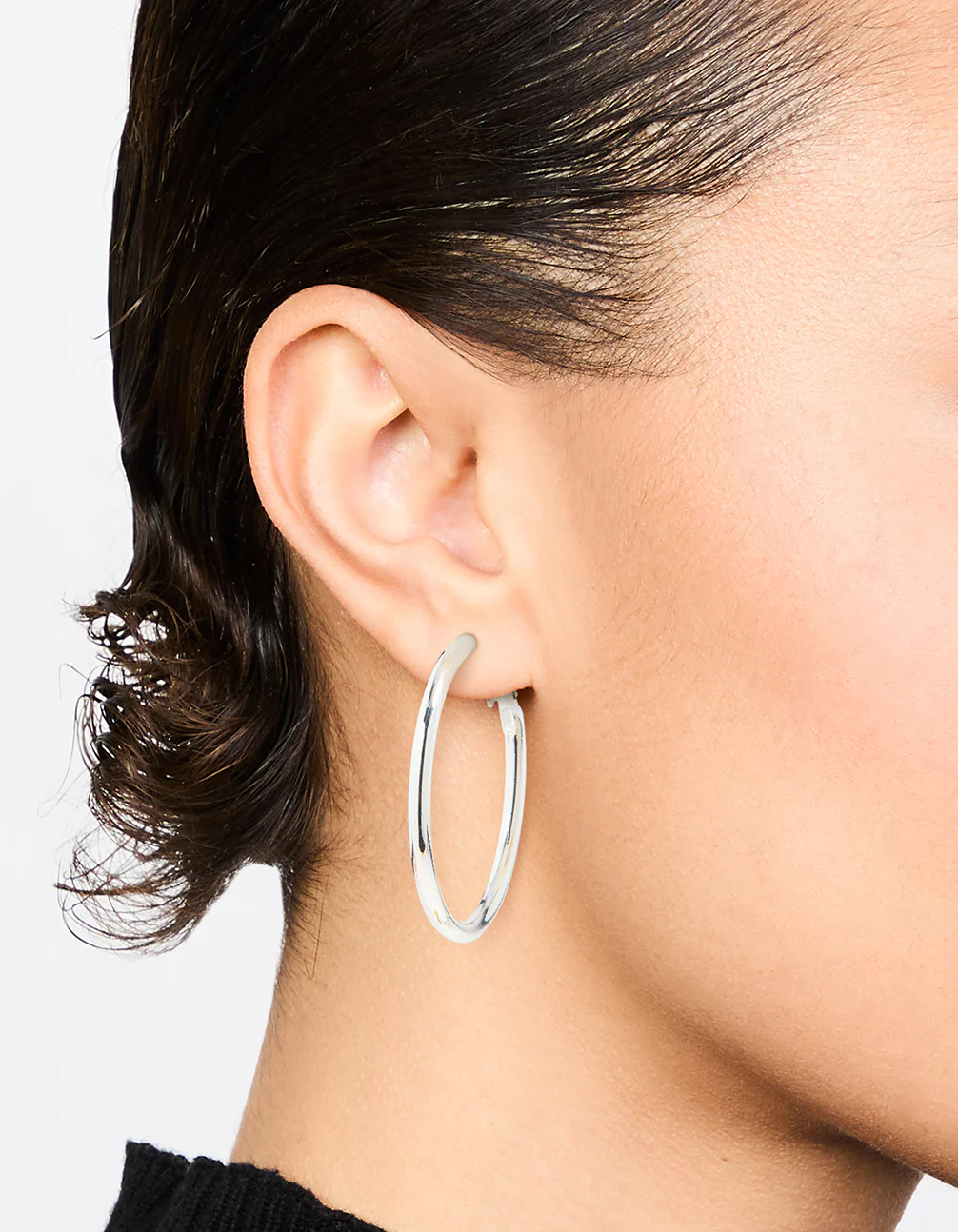 Silver Narrow Hinged Hoop Earrings - Image 2