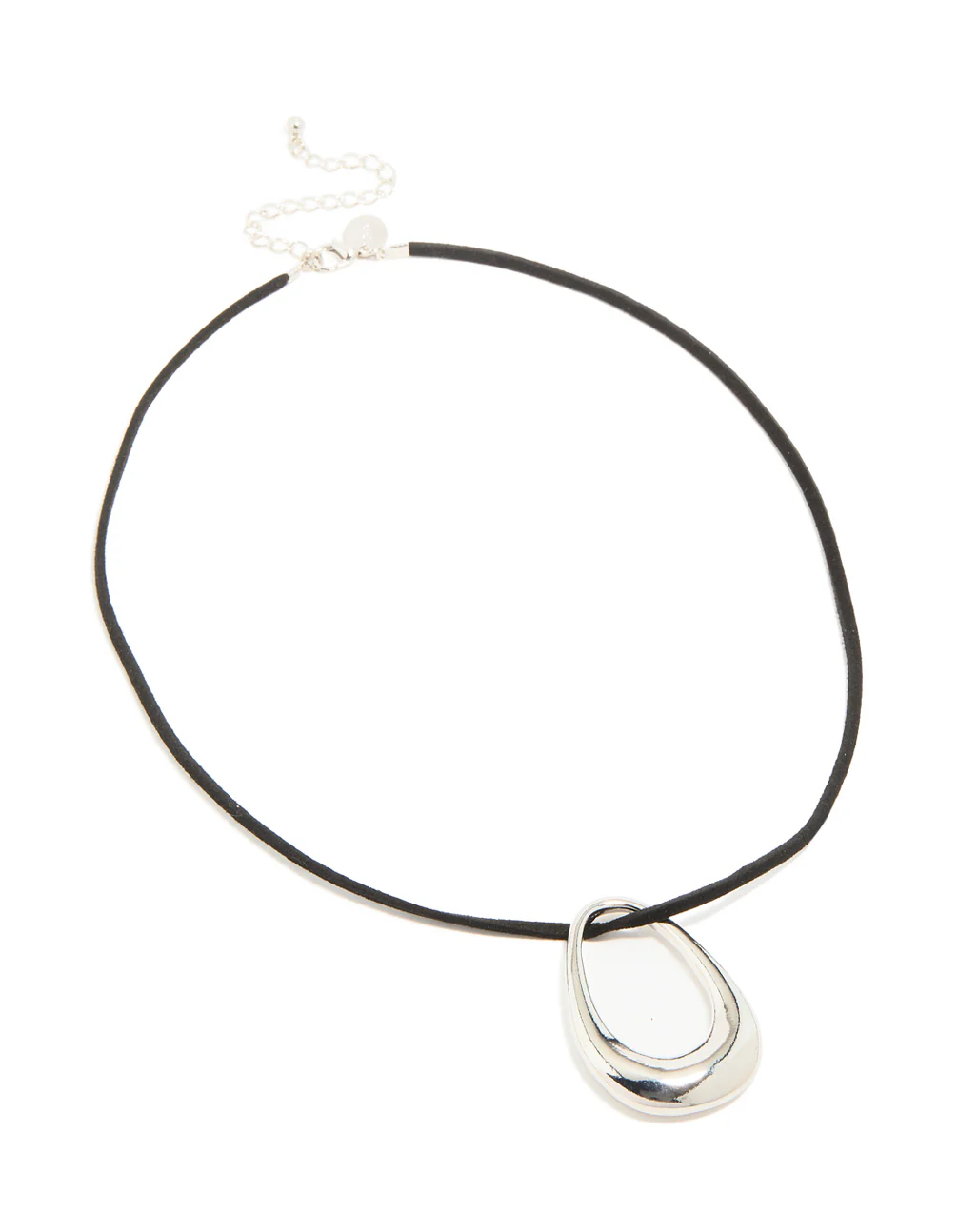 Silver Open Oval Pendant Cord Necklace - Image 4