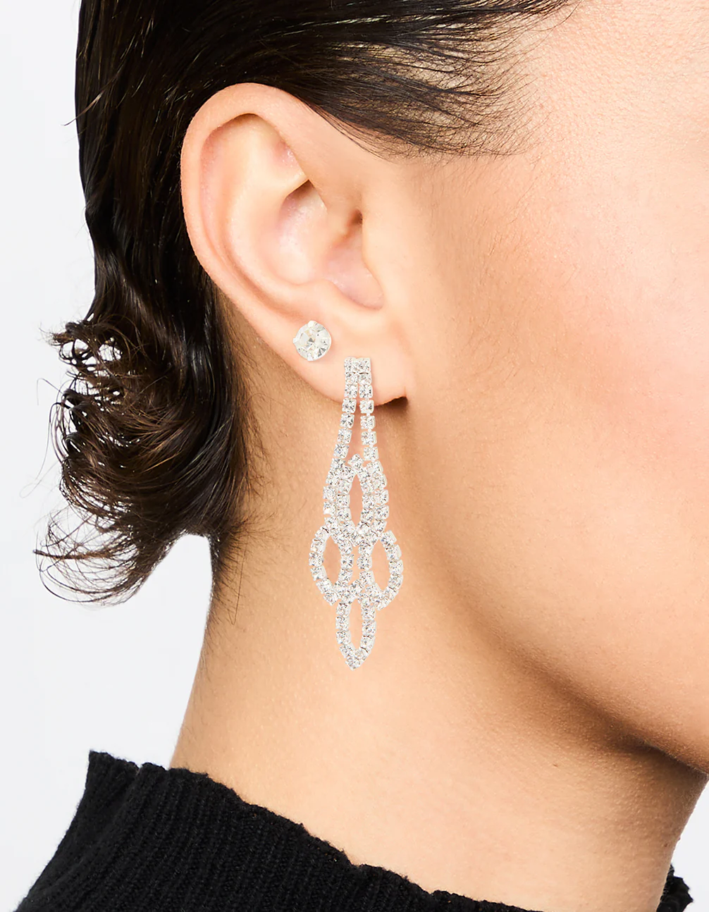 Silver Ornate Diamante Drop & Stud Earrings 2-Pack - Image 2