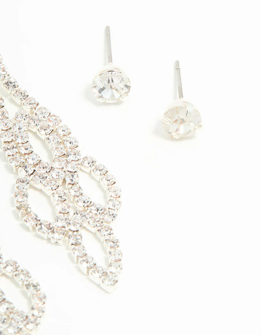 Silver Ornate Diamante Drop & Stud Earrings 2-Pack - Image 5