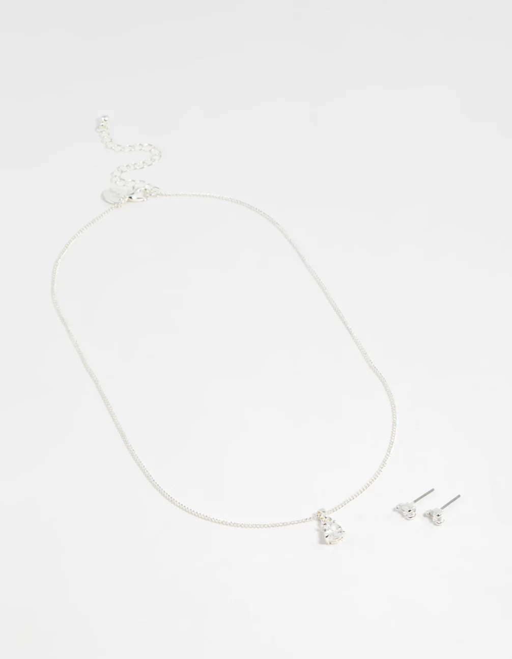 Silver Pear Diamante Necklace & Stud Earrings Set - Image 2