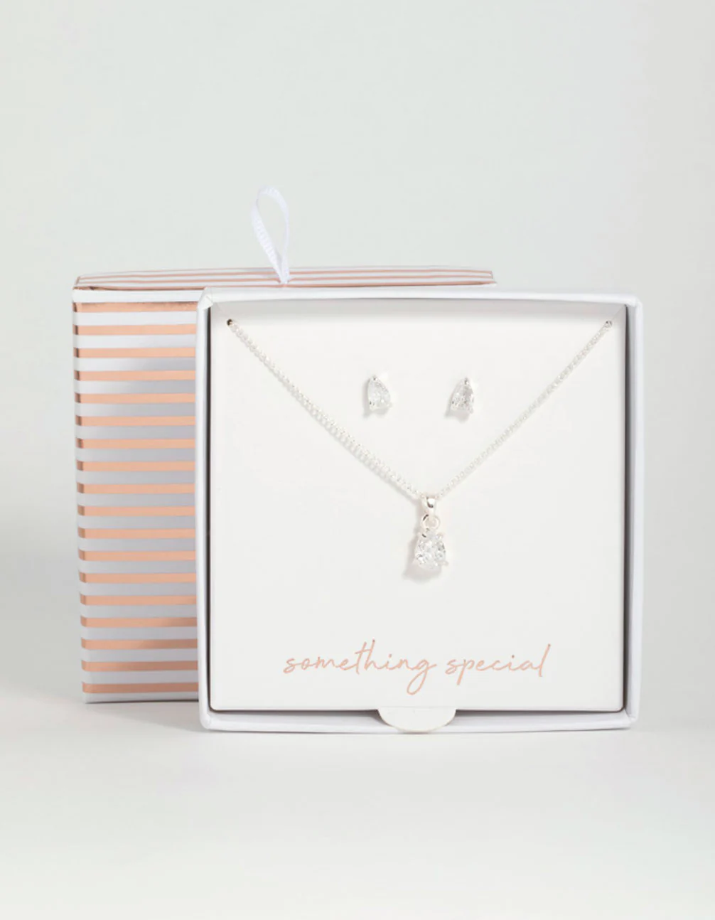 Silver Pear Diamante Necklace & Stud Earrings Set - Image 3