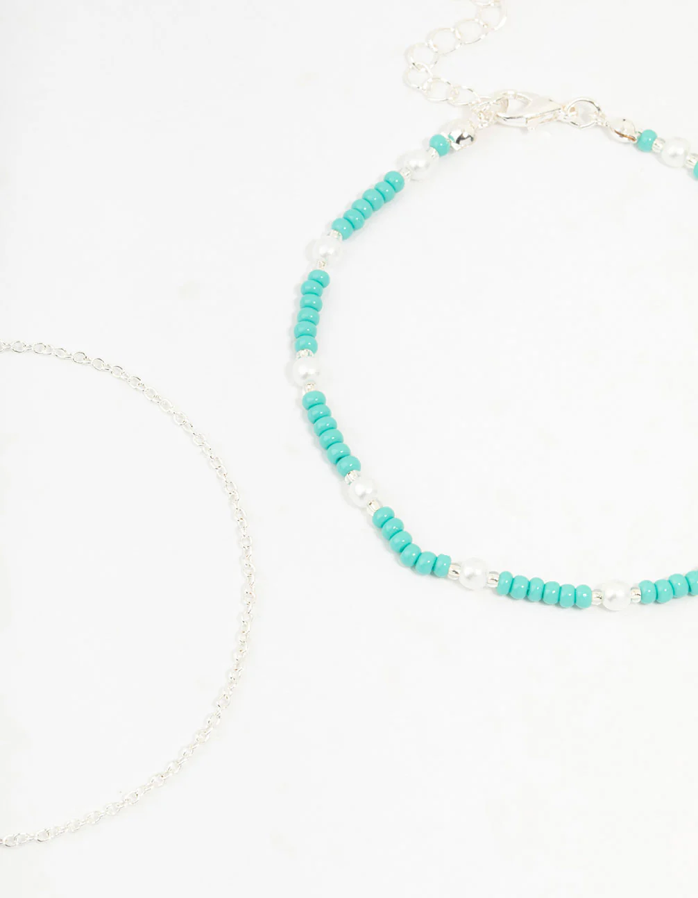 Silver Pearl Beaded Anklets 2-Pack - Image 2