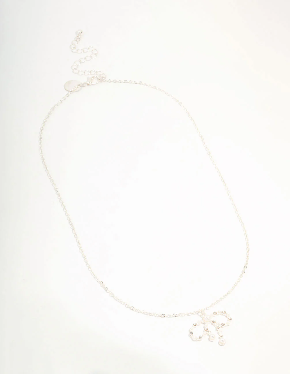 Silver Pearl Bow Pendant Necklace - Image 2