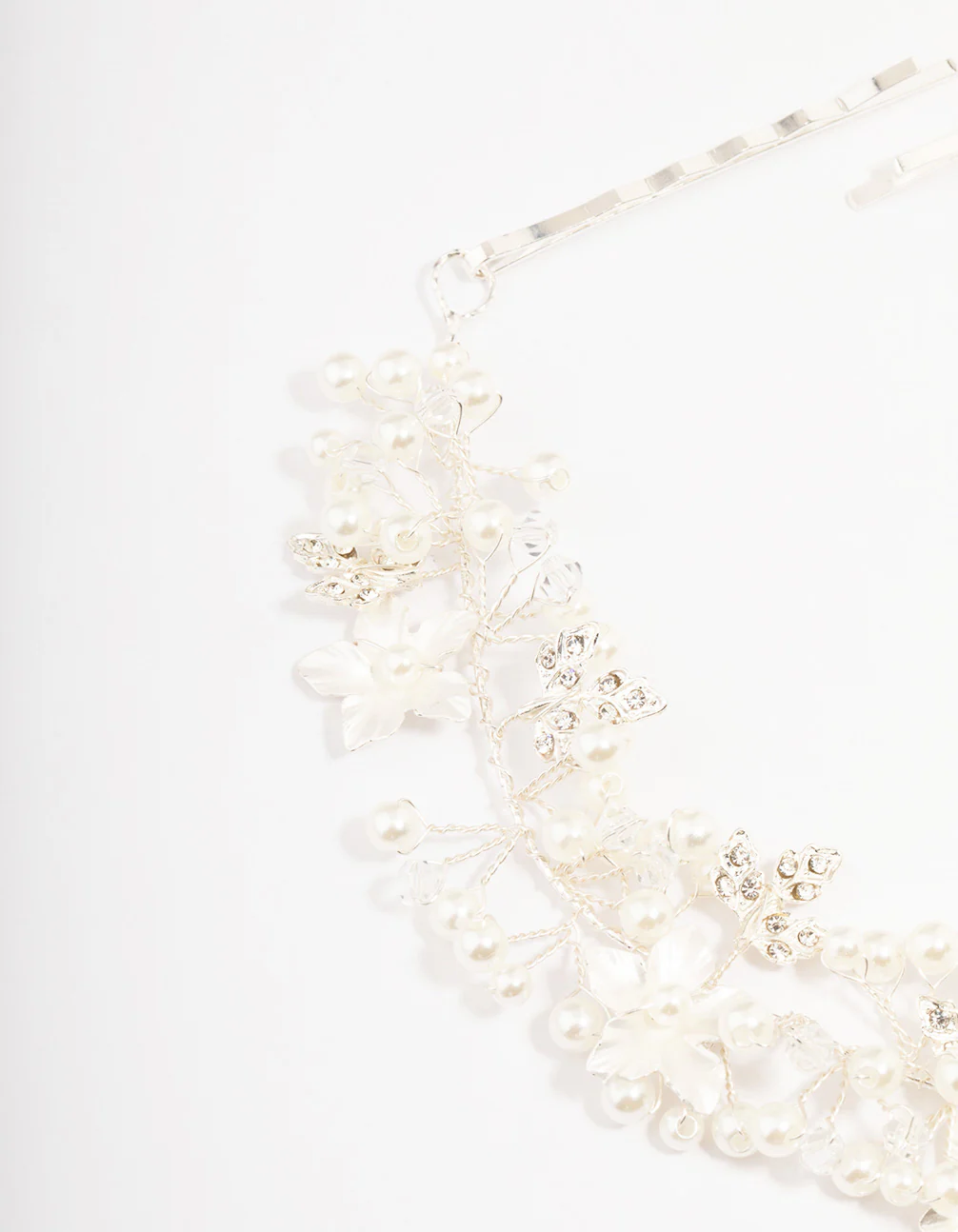 Silver Pearl Cluster Flower Hair Drape - Image 2