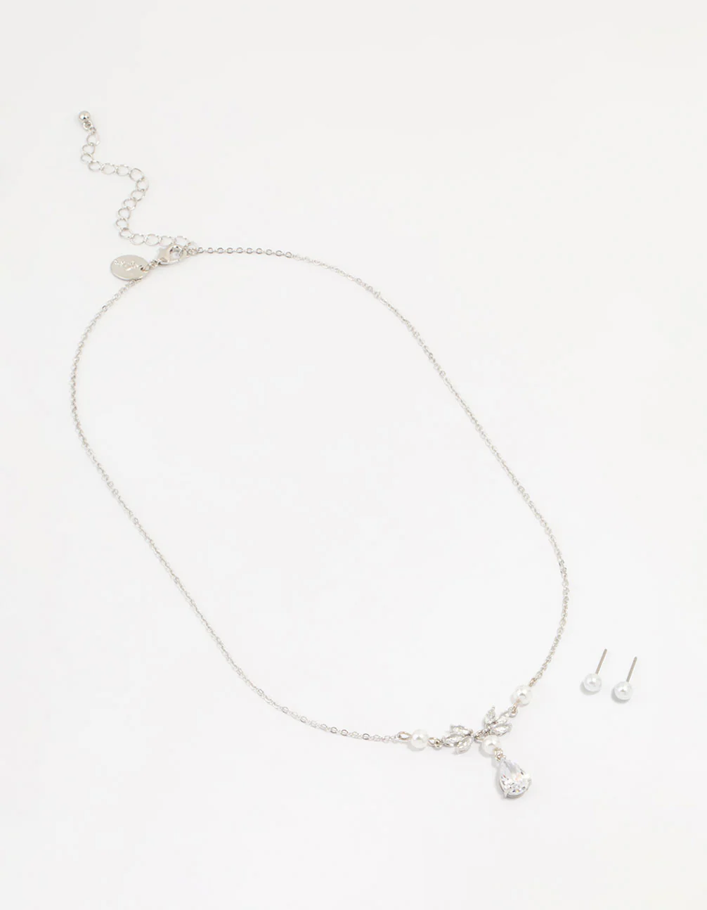 Silver Pearl Cubic Zirconia Drop Necklace & Earrings Set - Image 2