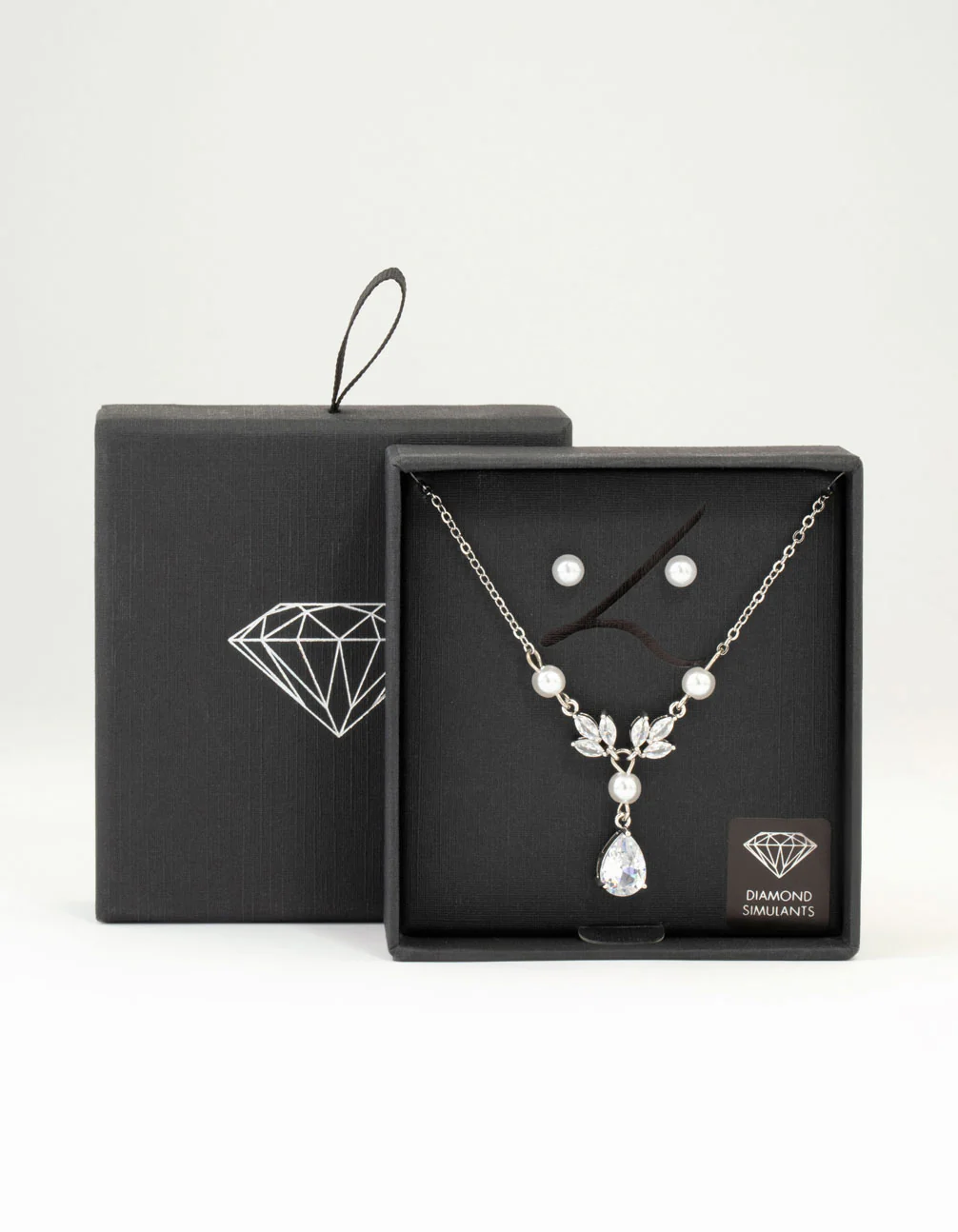 Silver Pearl Cubic Zirconia Drop Necklace & Earrings Set - Image 3