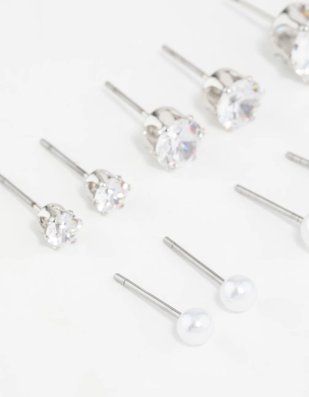 Silver Pearl & Cubic Zirconia Stud Earrings 6-Pack - Image 2