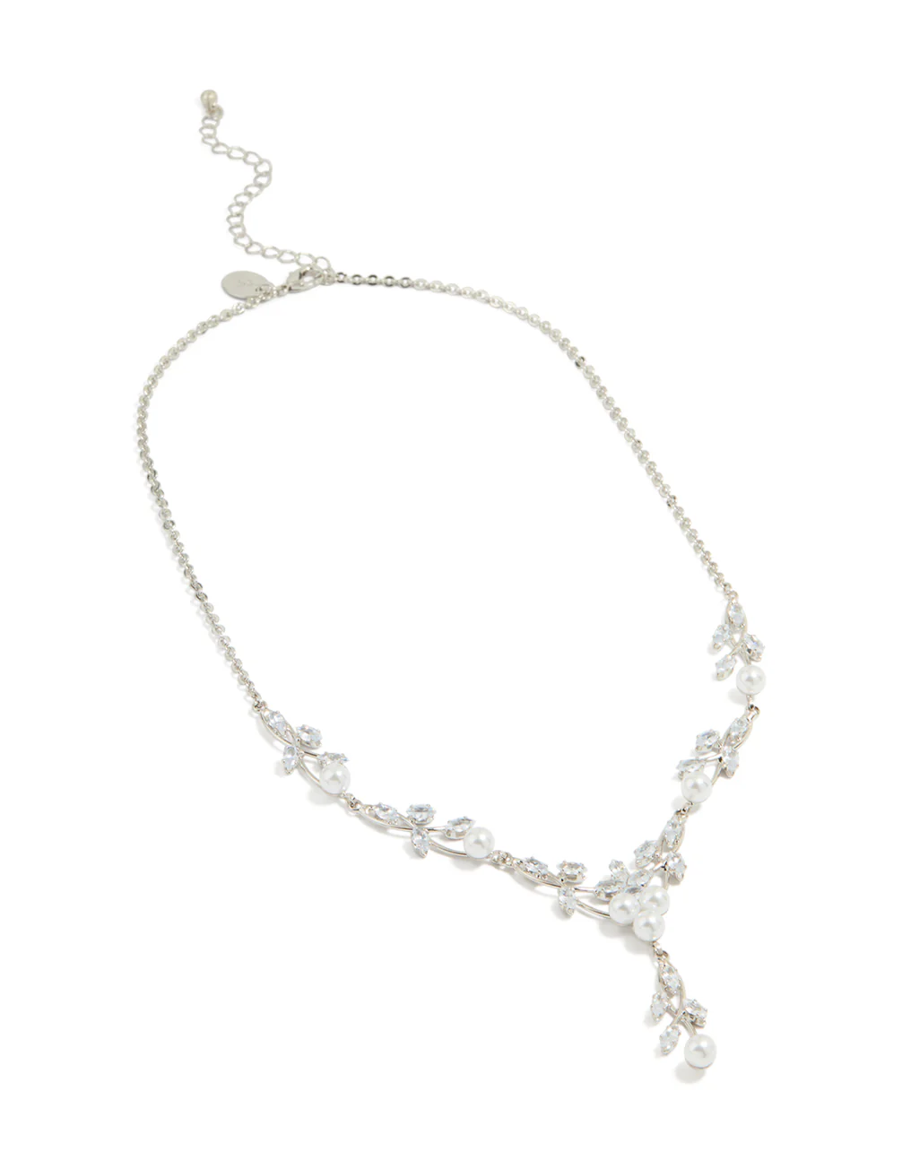 Silver Pearl Cubic Zirconia Y-Necklace - Image 2