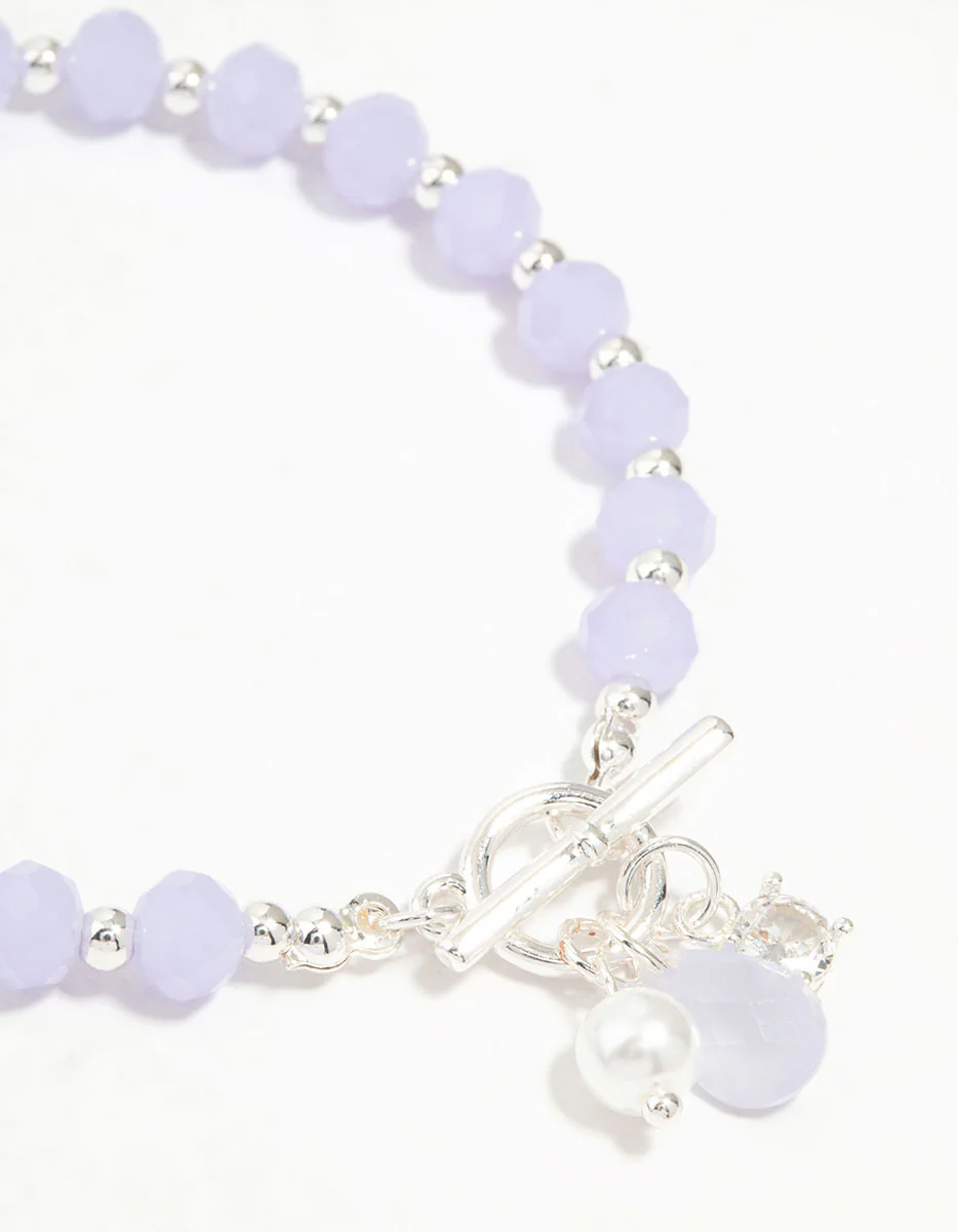Silver Pearl & Diamante Beaded T&O Bracelet - Image 2