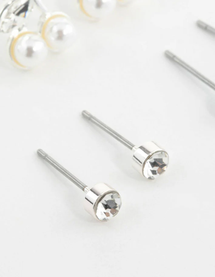 Silver Pearl Diamante & Cherry Earrings 3-Pack - Image 2
