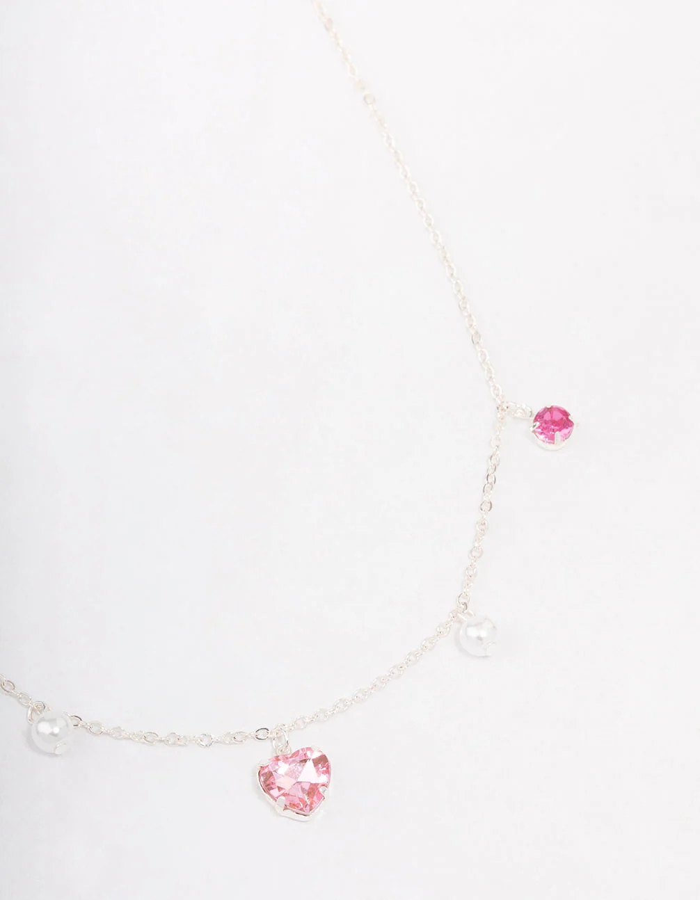 Silver Pearl & Diamante Heart Necklace