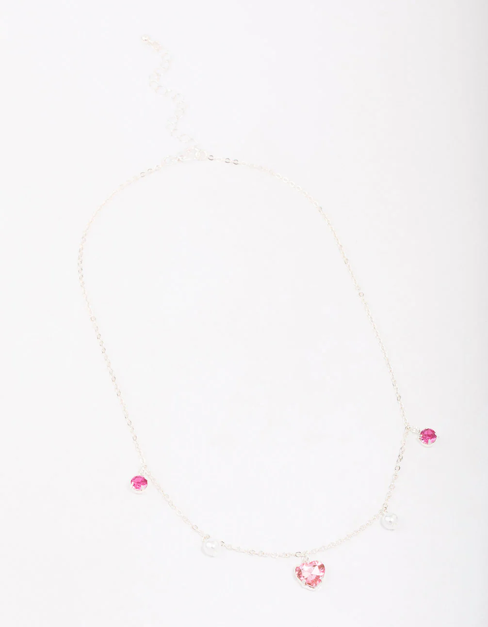 Silver Pearl & Diamante Heart Necklace - Image 2