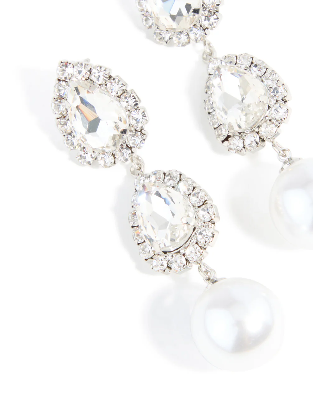 Silver Pearl Diamante Pear Drop Earrings - Image 4