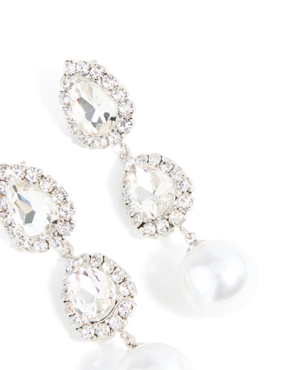 Silver Pearl Diamante Pear Drop Earrings - Image 5