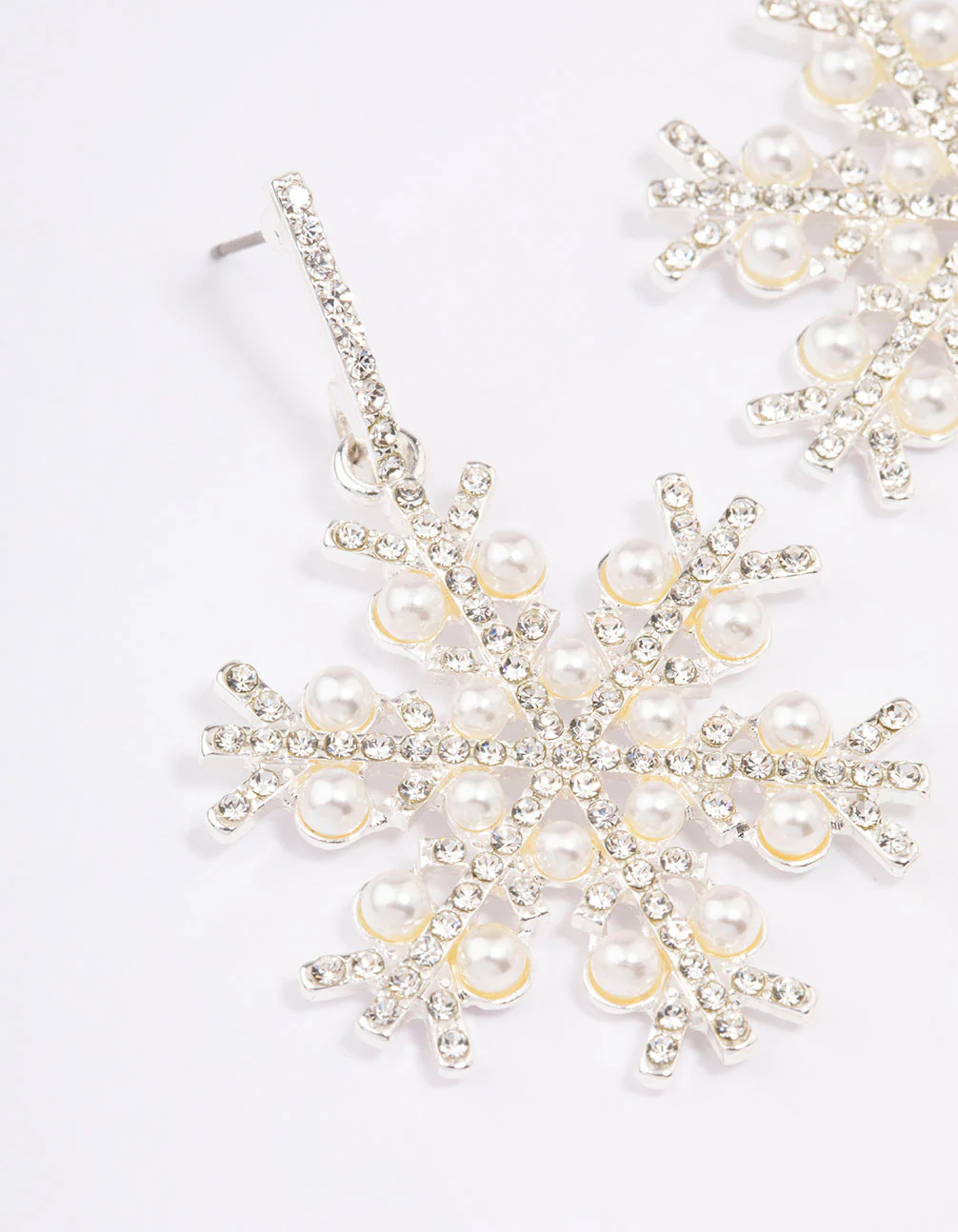 Silver Pearl Diamante Snowflake Earrings - Image 2