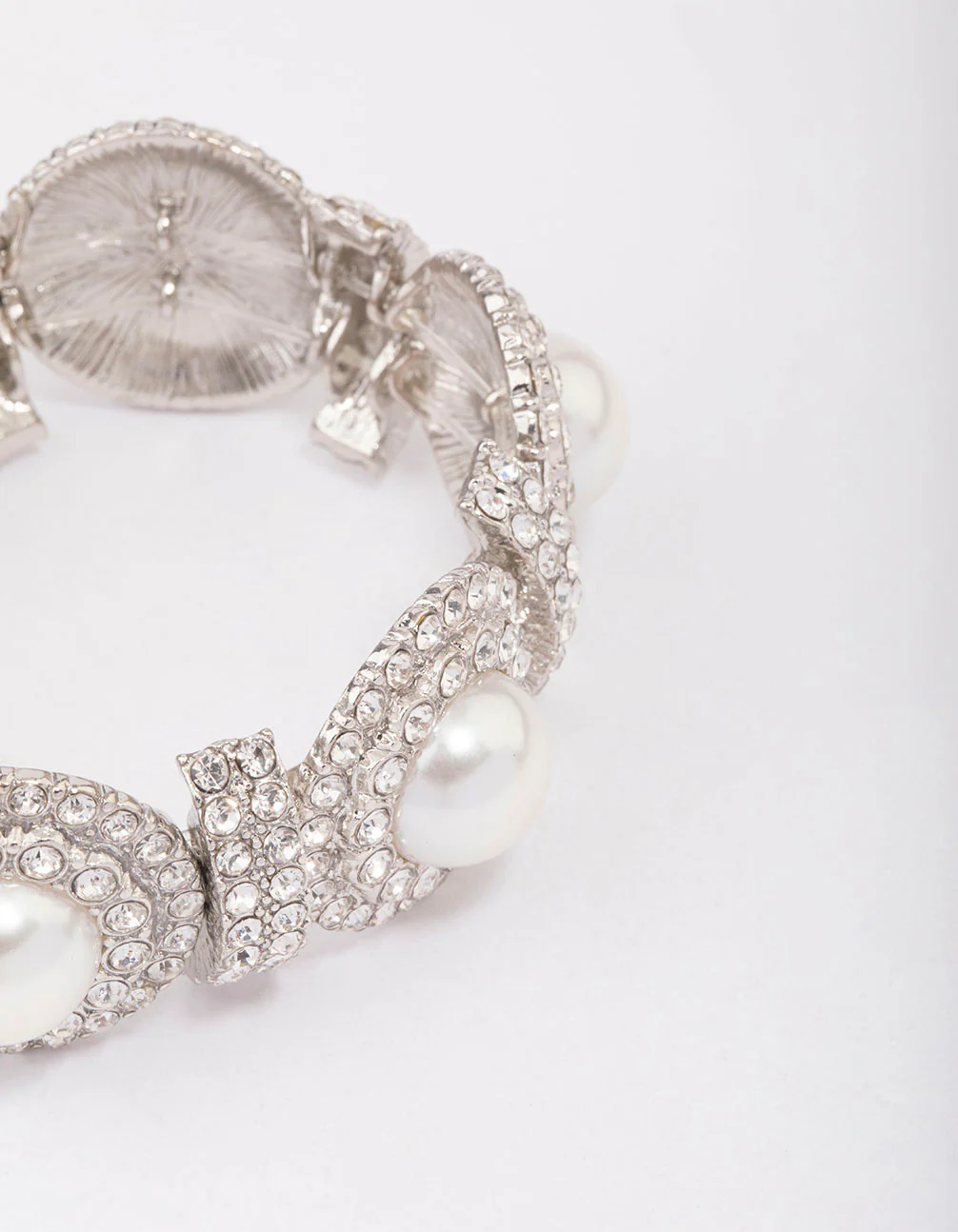 Silver Pearl & Diamante Stretch Bracelet - Image 2