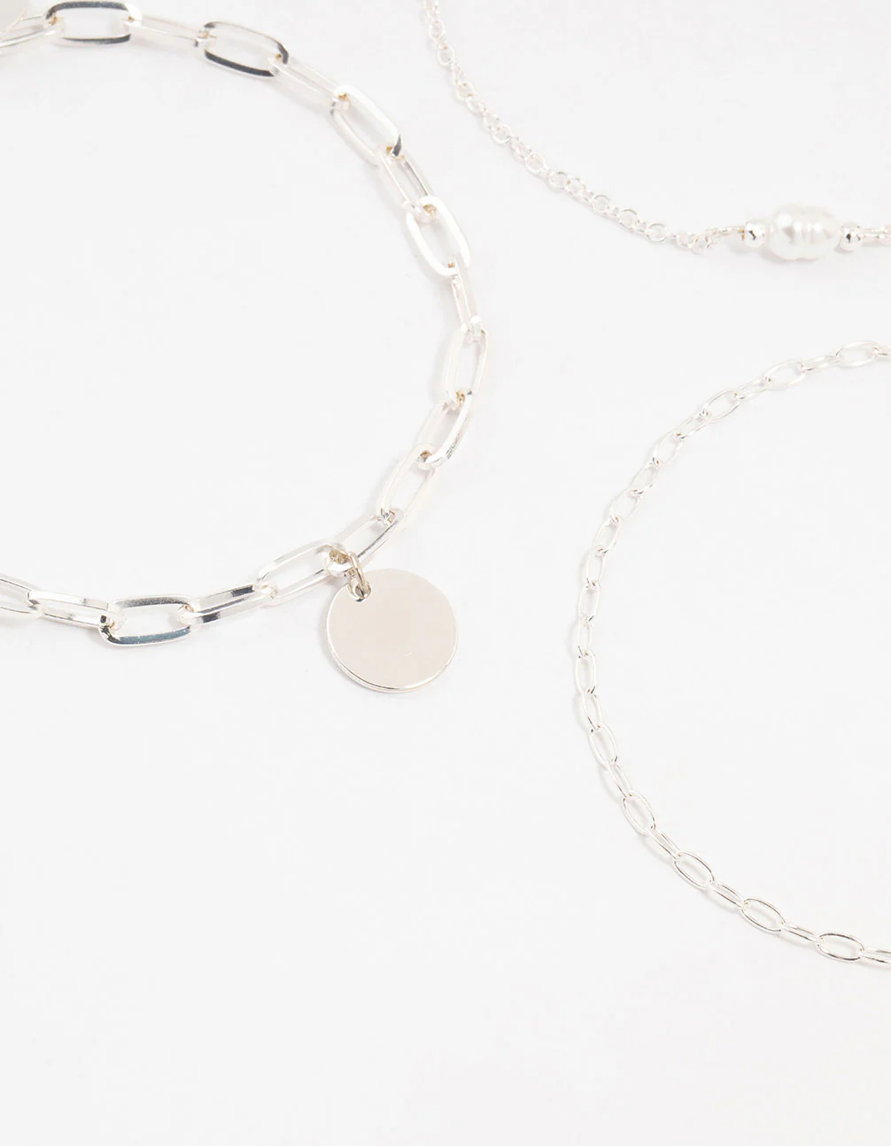 Silver Pearl Disc Drop Anklets 3-Pack - Image 2