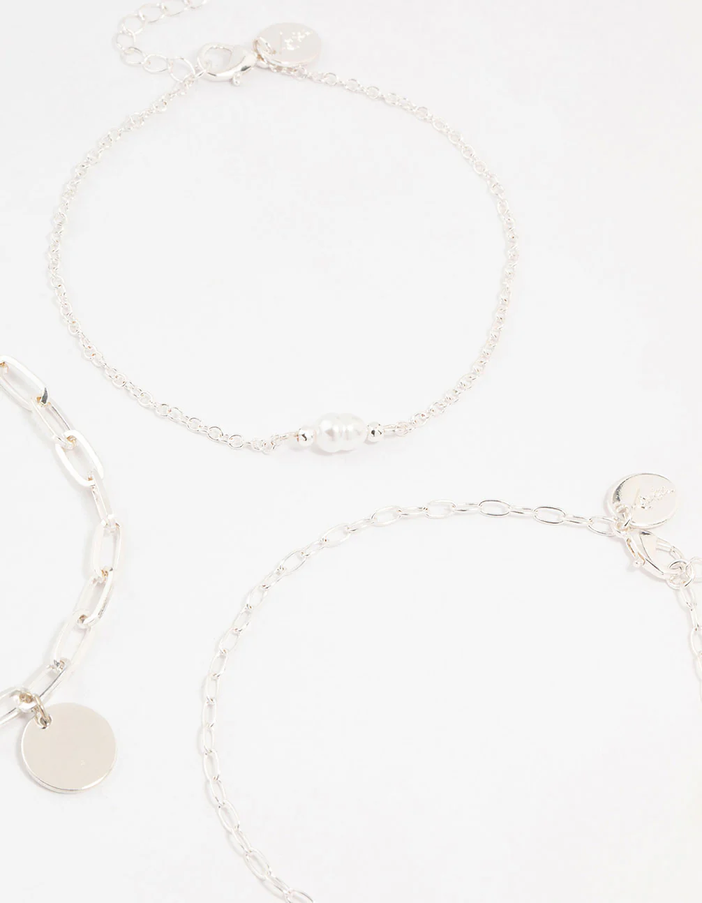 Silver Pearl Disc Drop Anklets 3-Pack - Image 3