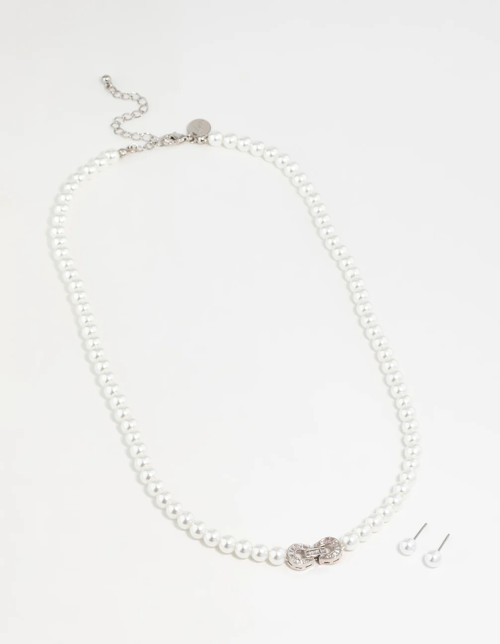 Silver Pearl Double Hoop Necklace & Earrings Set - Image 2