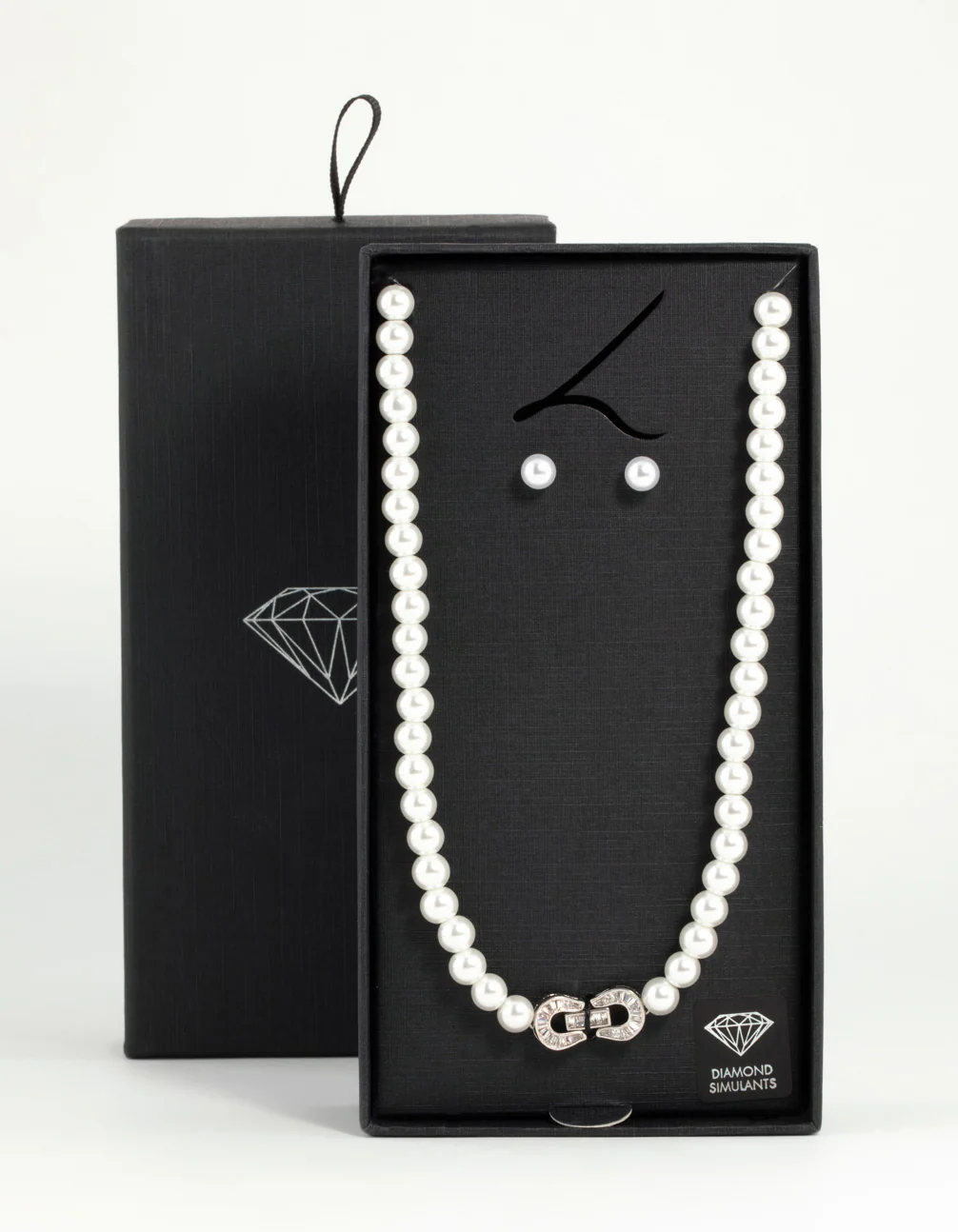 Silver Pearl Double Hoop Necklace & Earrings Set - Image 3