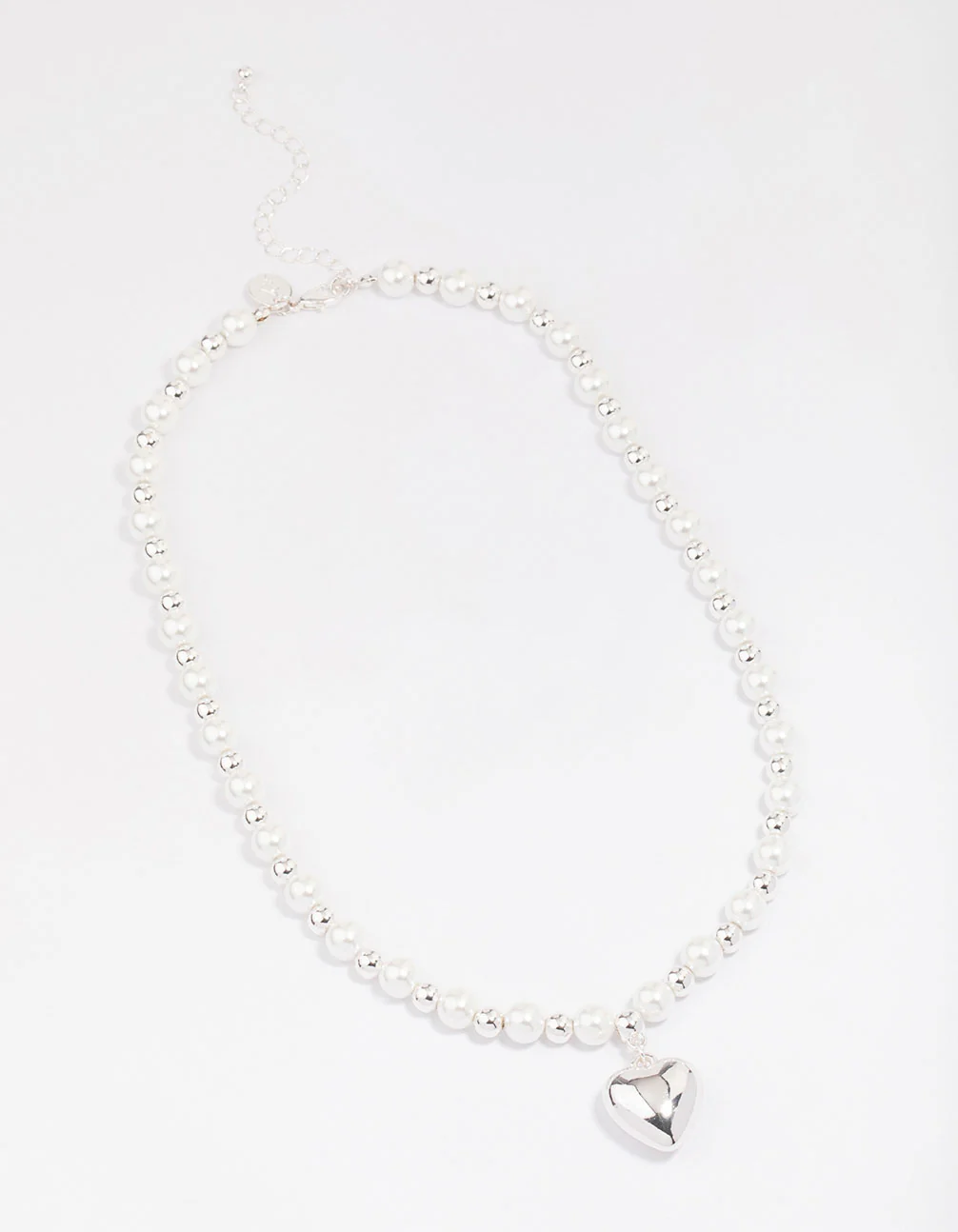Silver Pearl Heart Chain Necklace - Image 2