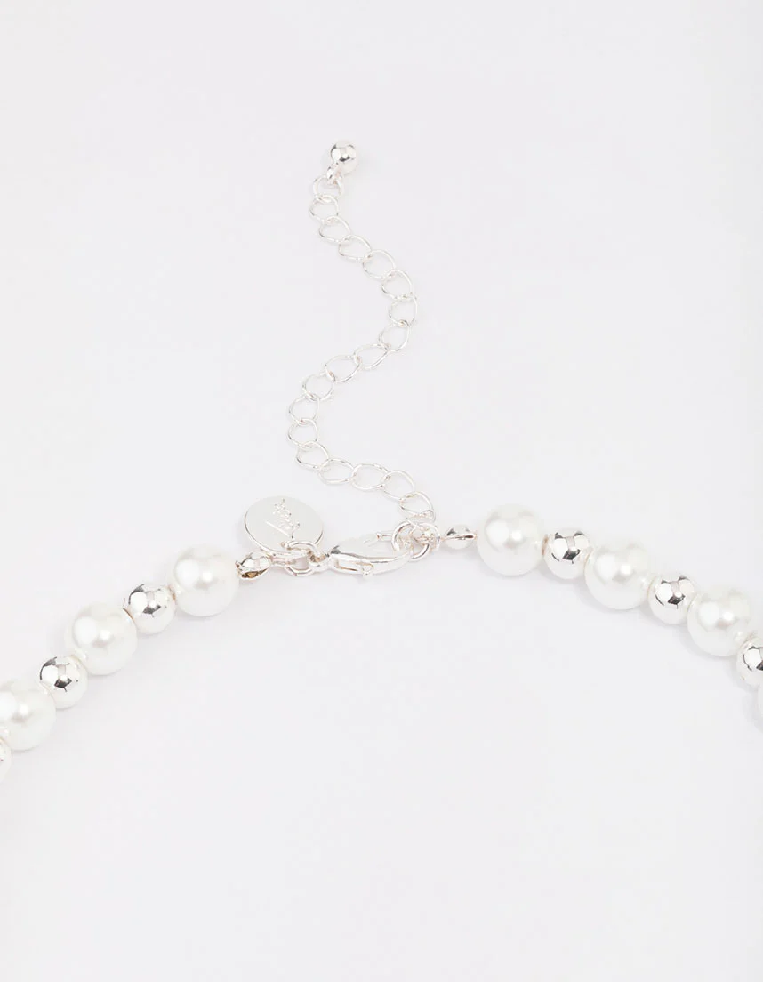 Silver Pearl Heart Chain Necklace - Image 3