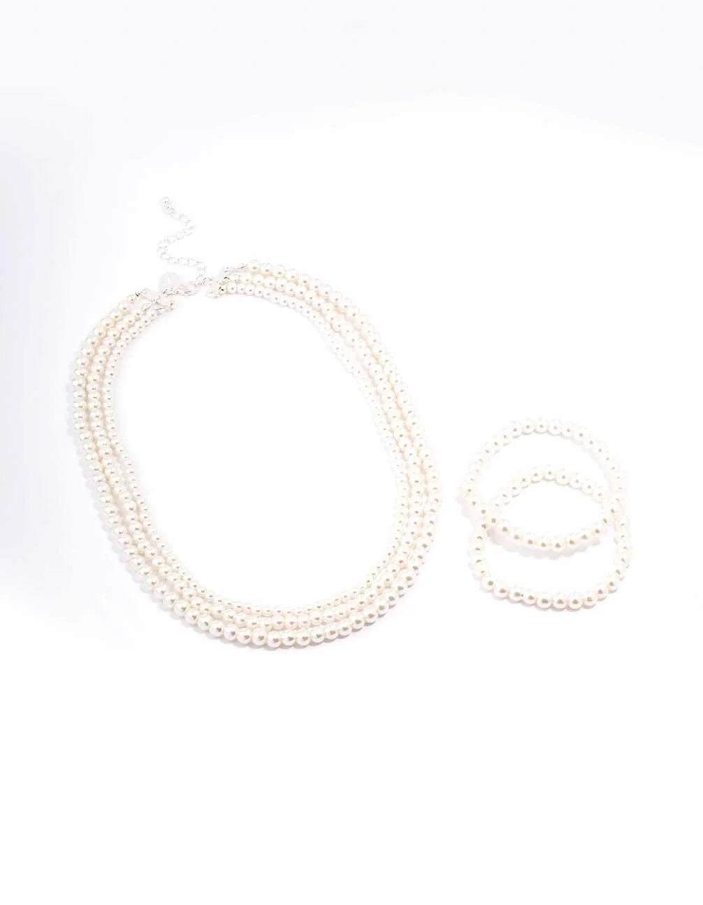 Silver Pearl Layered Necklace & Bracelet Set - Image 2