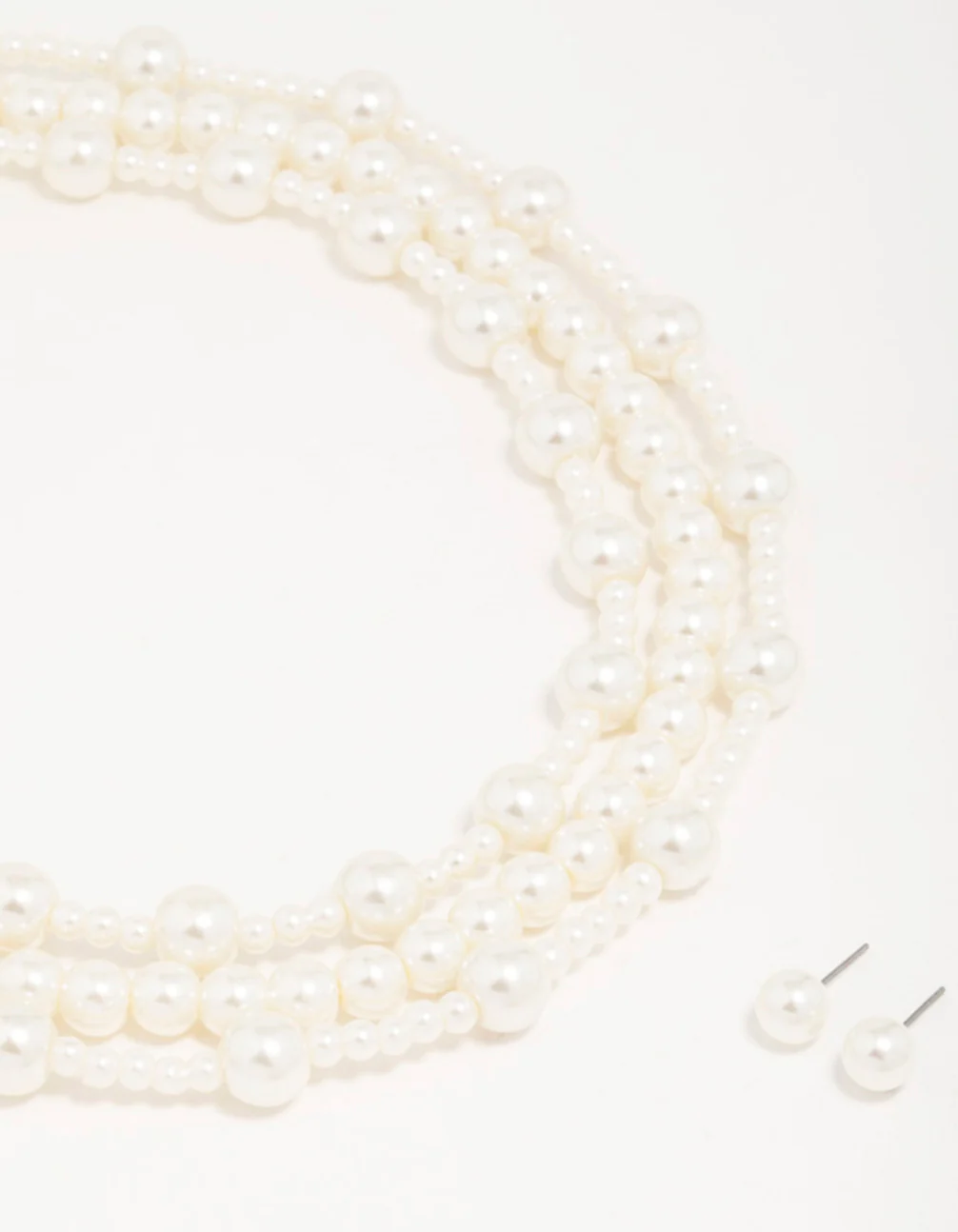 Silver Pearl Layered Necklace & Earrings Set