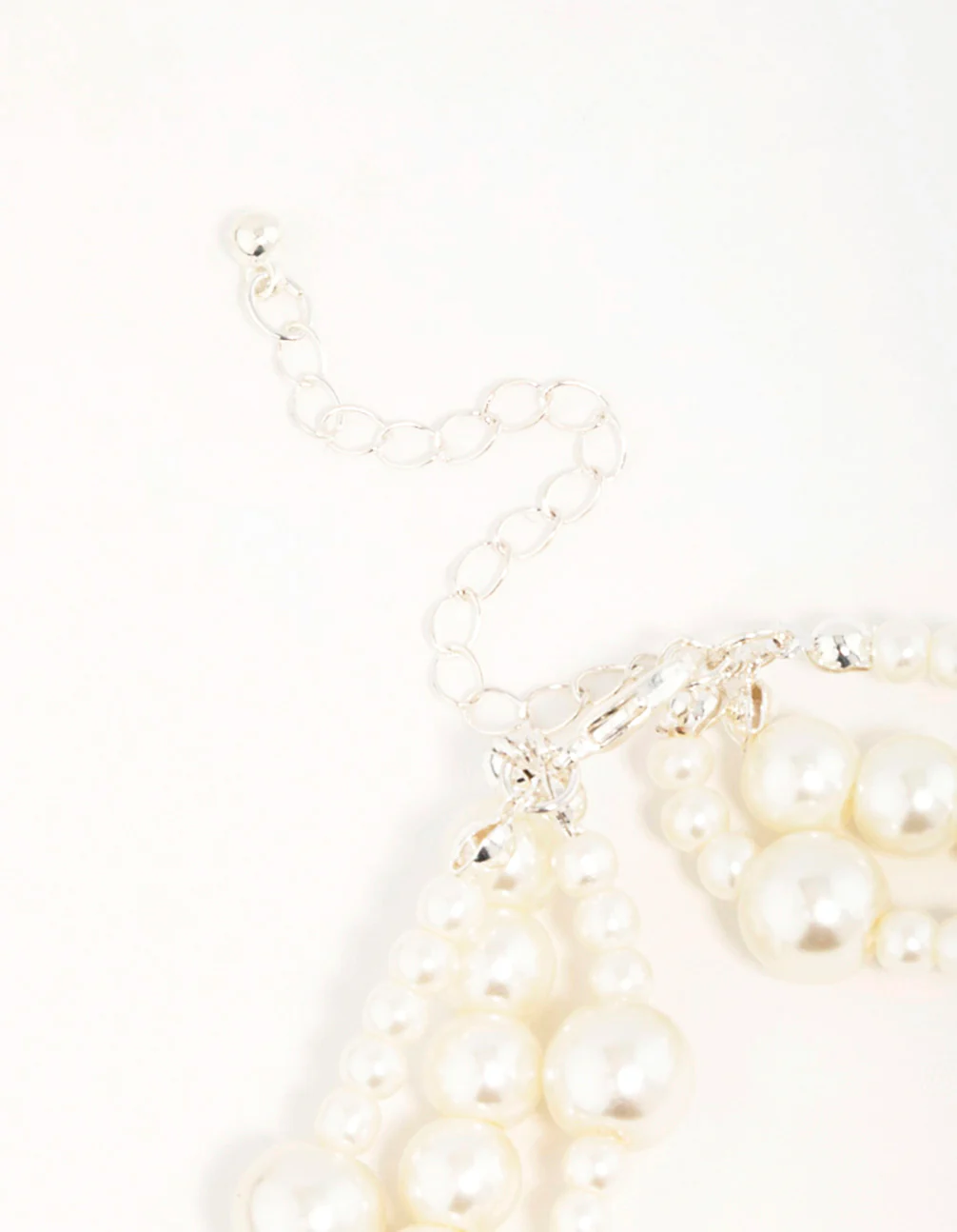 Silver Pearl Layered Necklace & Earrings Set - Image 3