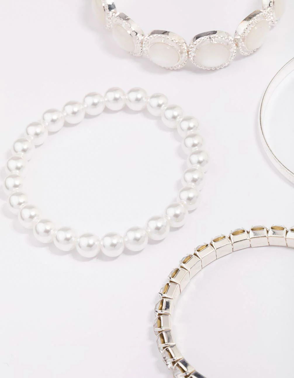 Silver Pearl Stretch Bracelet 5-Pack - Image 2