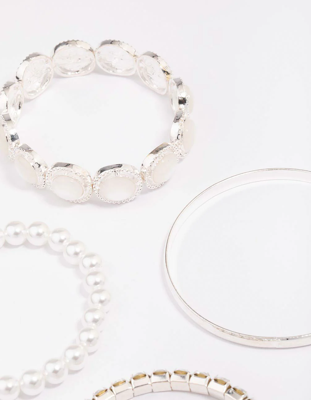 Silver Pearl Stretch Bracelet 5-Pack - Image 3