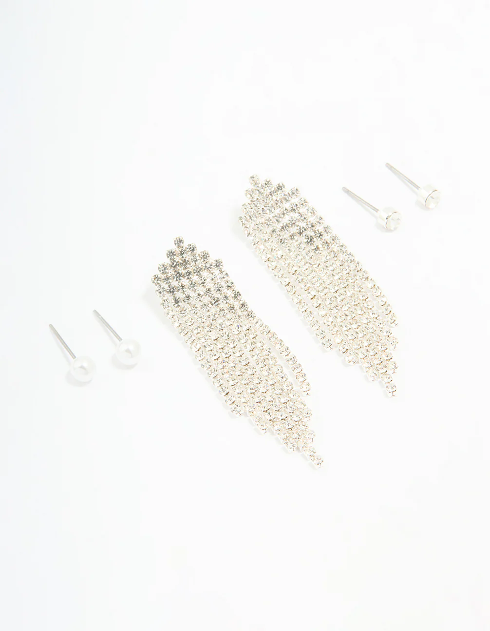 Silver Pearl Stud & Diamante Cupchain Earrings 3-Pack