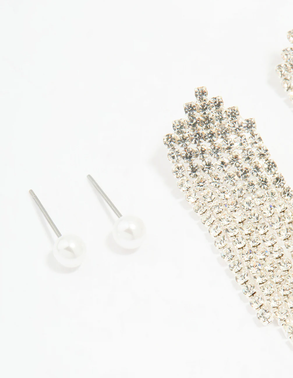 Silver Pearl Stud & Diamante Cupchain Earrings 3-Pack - Image 4