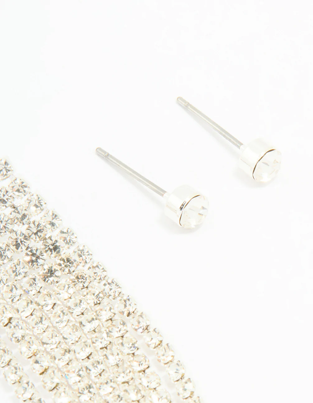 Silver Pearl Stud & Diamante Cupchain Earrings 3-Pack - Image 5