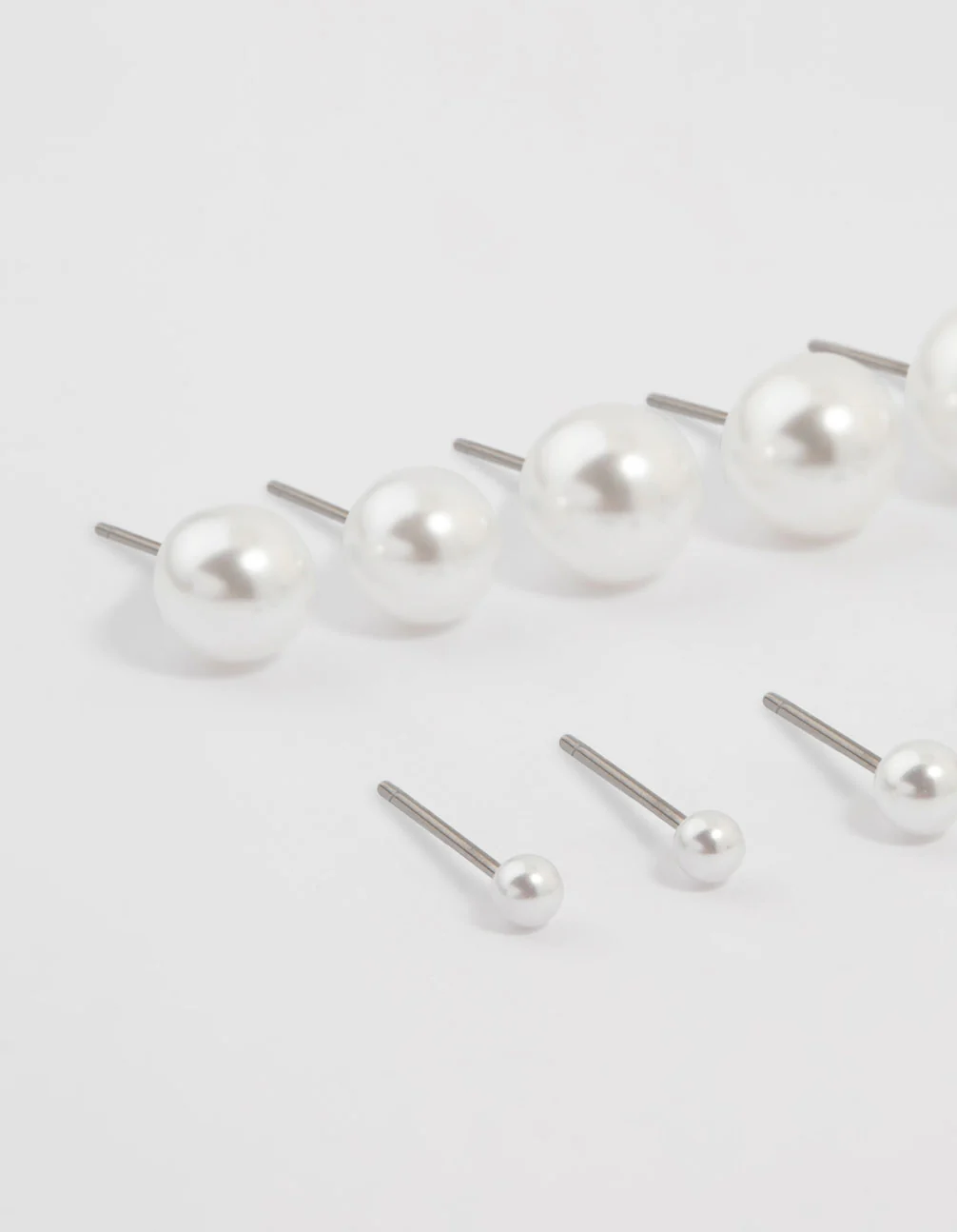 Silver Pearl Stud Earrings 8-Pack - Image 2