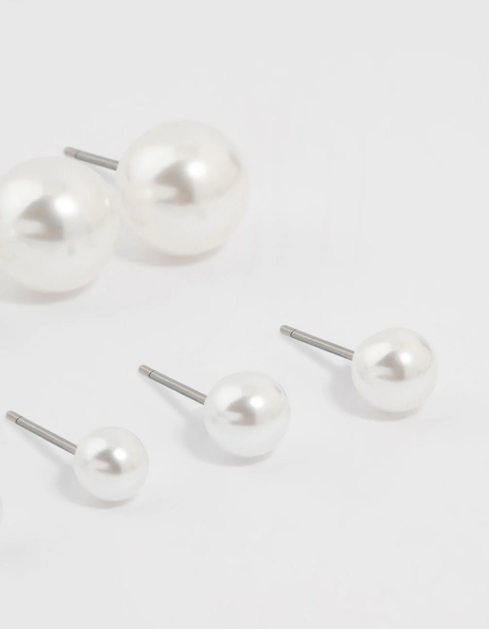 Silver Pearl Stud Earrings 8-Pack - Image 3